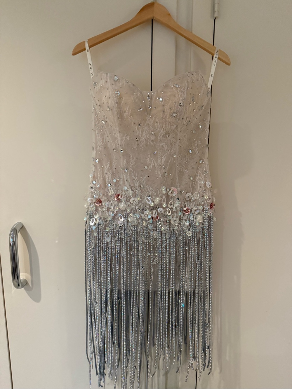 Embellished blush pink Midi Dress with Fringe(hand made)